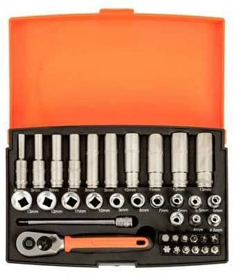Bahco Ilgų ir trumpų galvučių komplektas 4-13mm + bits PH,PZ,HEX,TORX 37 vnt 1/4"