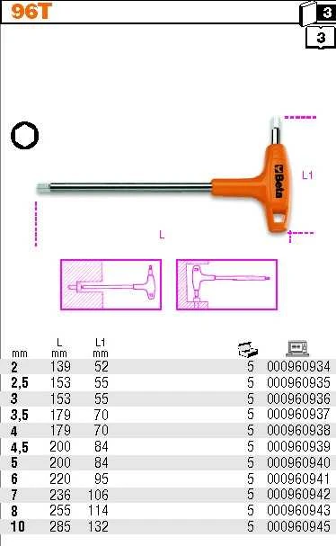 Beta Tools BETA kampinis šešiakampis raktas su rankena 6 mm