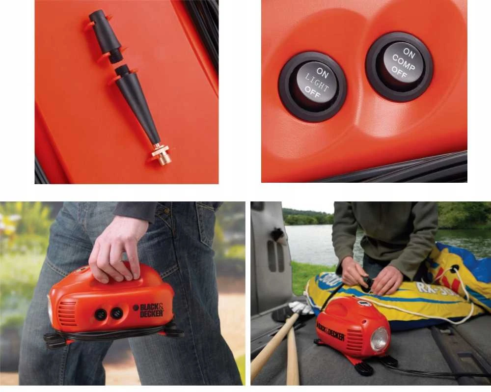 Black & Decker Juodas+DECKER KOMPRESOR / Kompresorius MINI 12V 8,3BAR ASI200