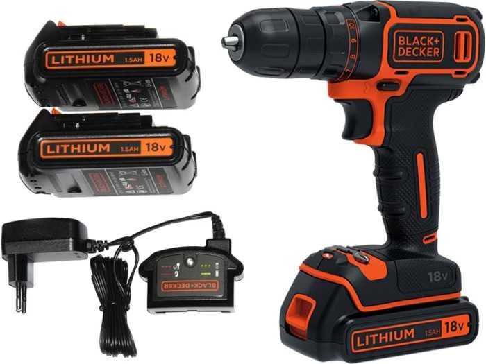 Black & Decker Juodas+DECKER WIERTARKO-suktuvas 18V 2x1.5Ah BDCDC18B