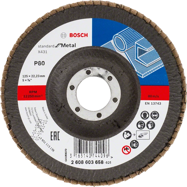 BOSCH 125 mm X431 P 80 STANDARTAS METALINIAM GALVOTUI
