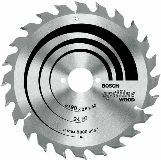 Pjovimo diskas medienai Bosch OPTILINE WOOD; 230x2,8x30,0 mm; Z24; 15°
