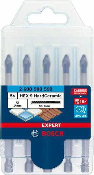 Grąžtas Bosch HEX-9 HardCeramic 6x90 mm, 5 vnt.