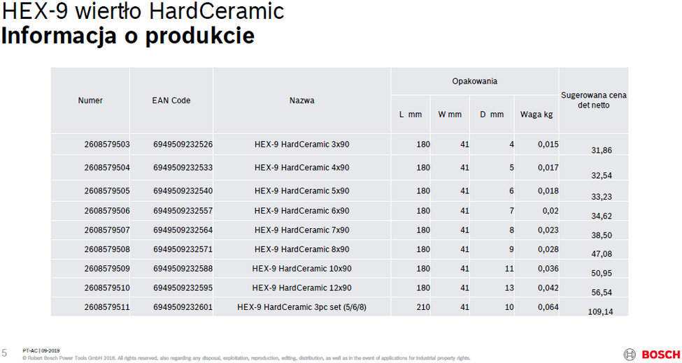 BOSCH grąžtai HEX-9 HARD CERAMIC 4 x 90, modelis - B2608579504, žema ...