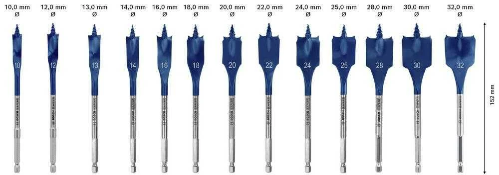 Bosch „EXPERT Self Cut Speed“ plunksninių grąžtų rinkinys 10 / 12 / 13 / 14 / 16 / 18 / 20 / 22 / 24 / 25 / 28 / 30 / 32 mm 13 vnt. (2608900336)