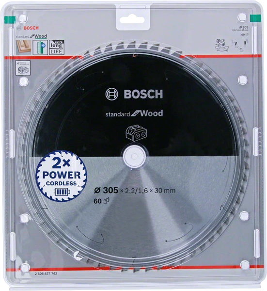 Pjovimo diskas Bosch Standard for Wood 2608837742; 305x30 mm; Z60