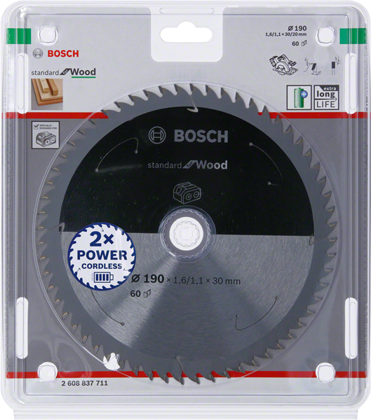 Pjovimo diskas Bosch Standard for Wood 2608837711; 190x30 mm; Z60
