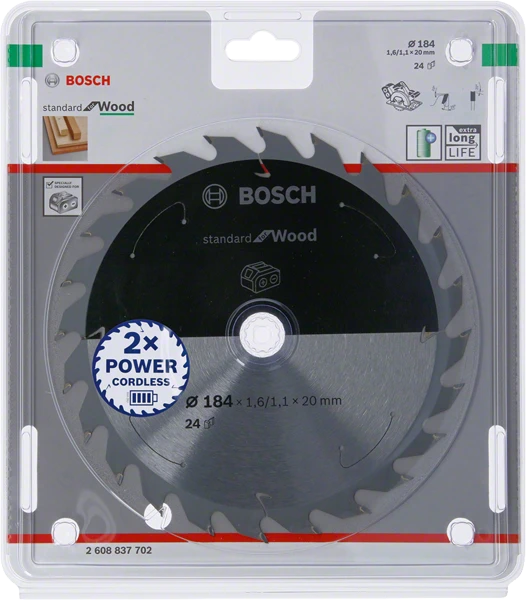 Pjovimo diskas Bosch Standard for Wood 2608837702; 184x20 mm; Z24