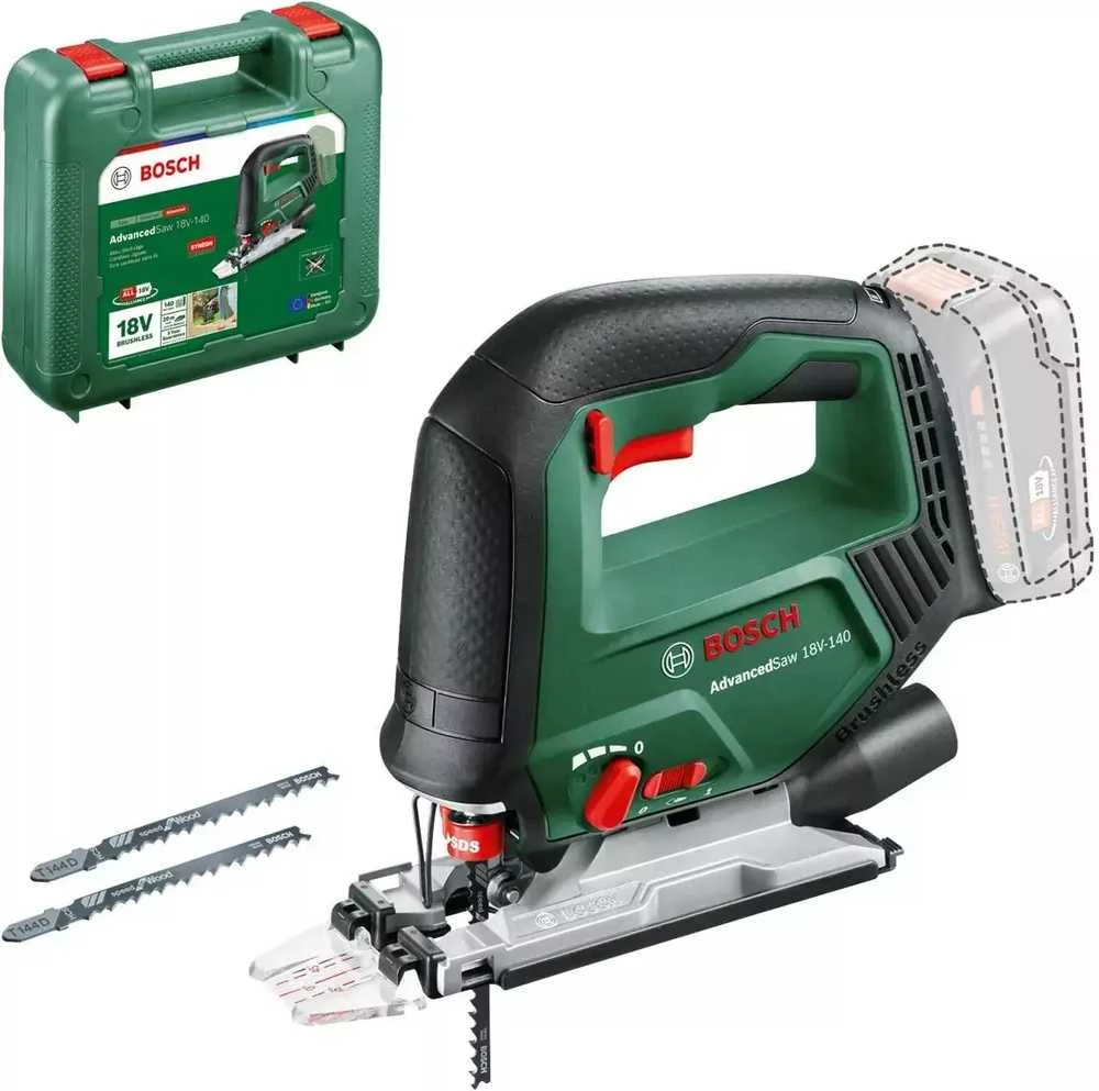 Akumuliatorinis siaurapjūklis Bosch Advanced Saw 18V-140; 18 V (be akumuliatoriaus ir pakrovėjo) + lagaminas
