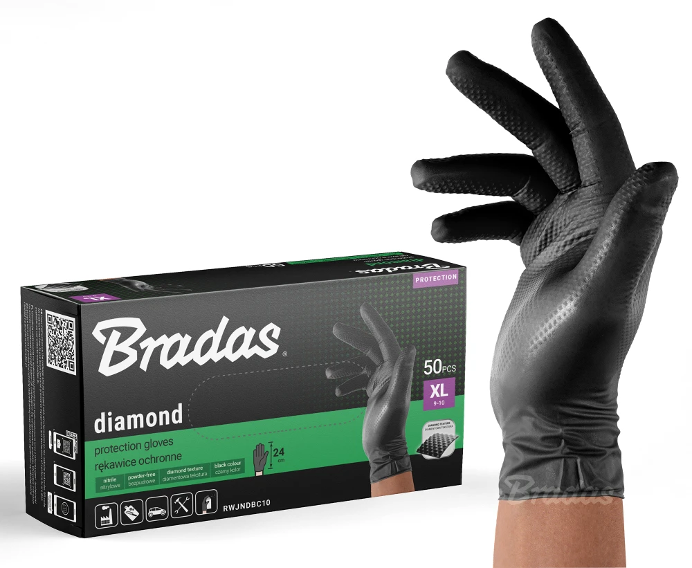 BRADAS NITRILINĖS PIRŠTINĖS DIAMOND JUODOS XL 9-10 /50vnt.