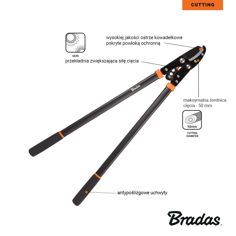 BRADAS ŠAKŲ GENĖTUVAS V-SERIES-D, PRASILENKIANTYS AŠMENYS 50mm