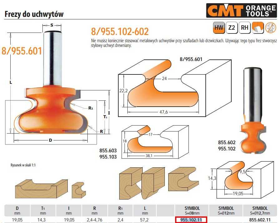 Freza HM S=8 D=19,05x19,05, CMT
