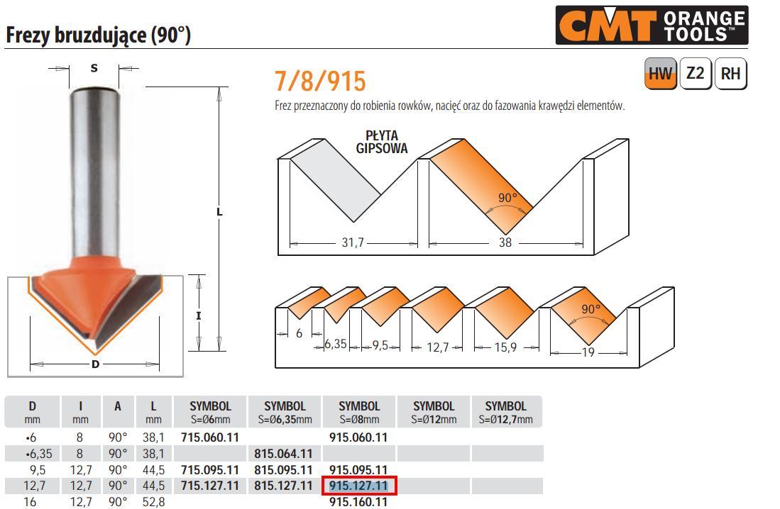 Freza (90*) HM S=8 D=12.7x12.7, CMT