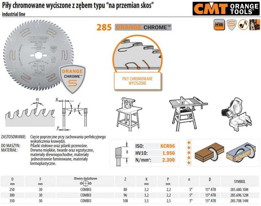 Pjovimo diskas medienai CMT 285; 300x3,2x30; Z96; 5°