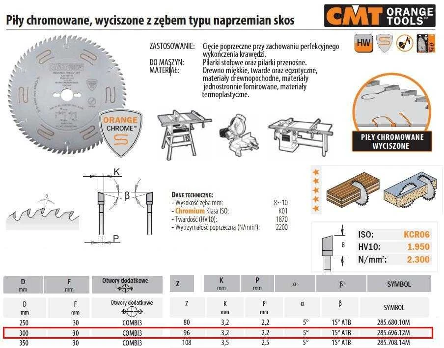 Pjovimo diskas medienai CMT 285; 300x3,2x30; Z96; 5°
