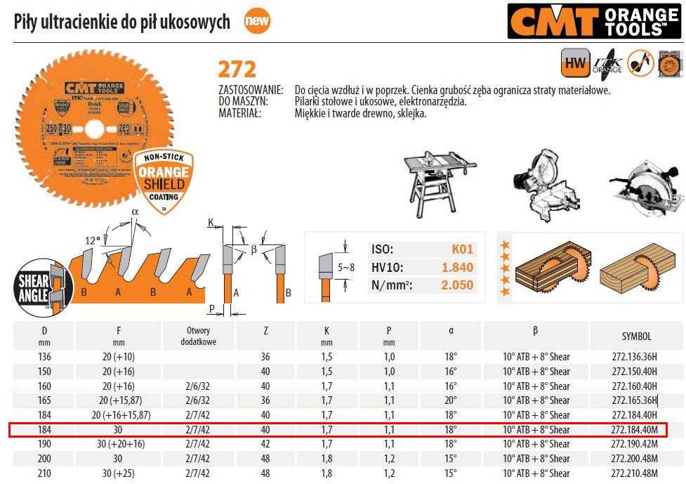Pjovimo diskas medienai CMT 272; 184x1.7x30; Z40; 18°