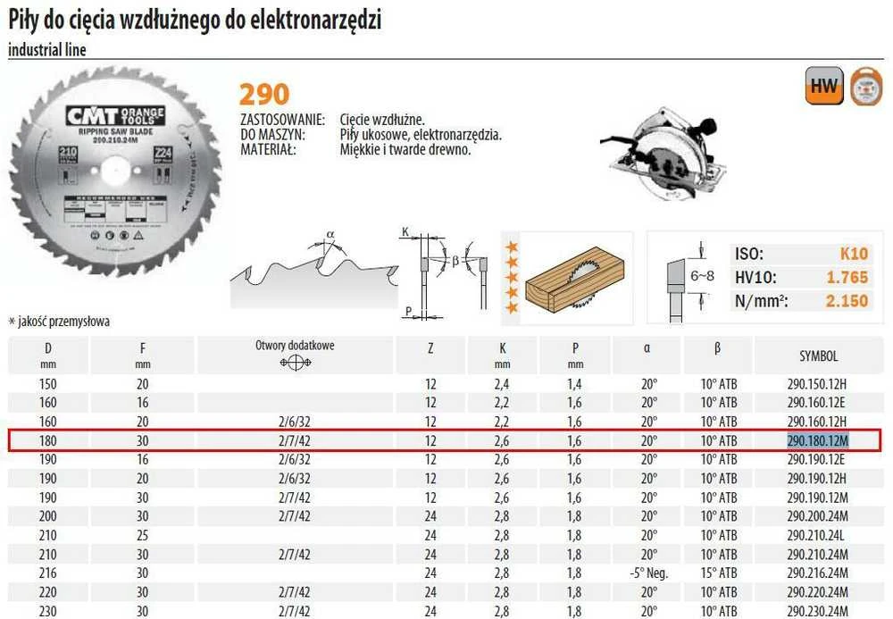 Pjovimo diskas medienai CMT 292; 180x2,6x30; Z40; 15°