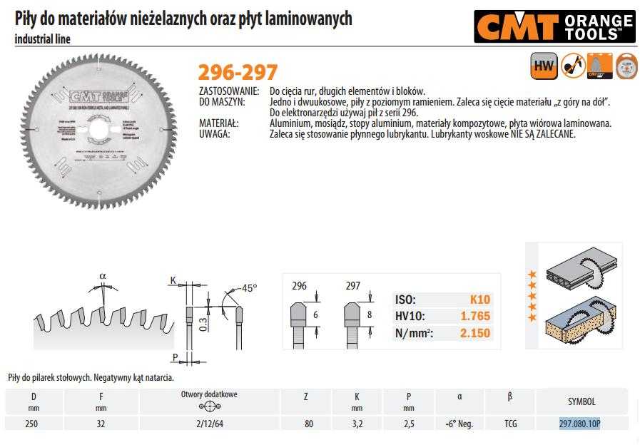 CMT PIŁA TARCZOWA HW D=250 F=32 Z=80 K=3,2/2,8 ... ALUMINIUM, LAMINAT.