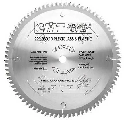 Pjovimo diskas plastikui CMT 222; 250x2,8x30; Z80; -3°