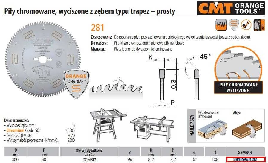 Diskas pjovimo 300x3.2/2.2x30 Z96 HM (CHROME), CMT