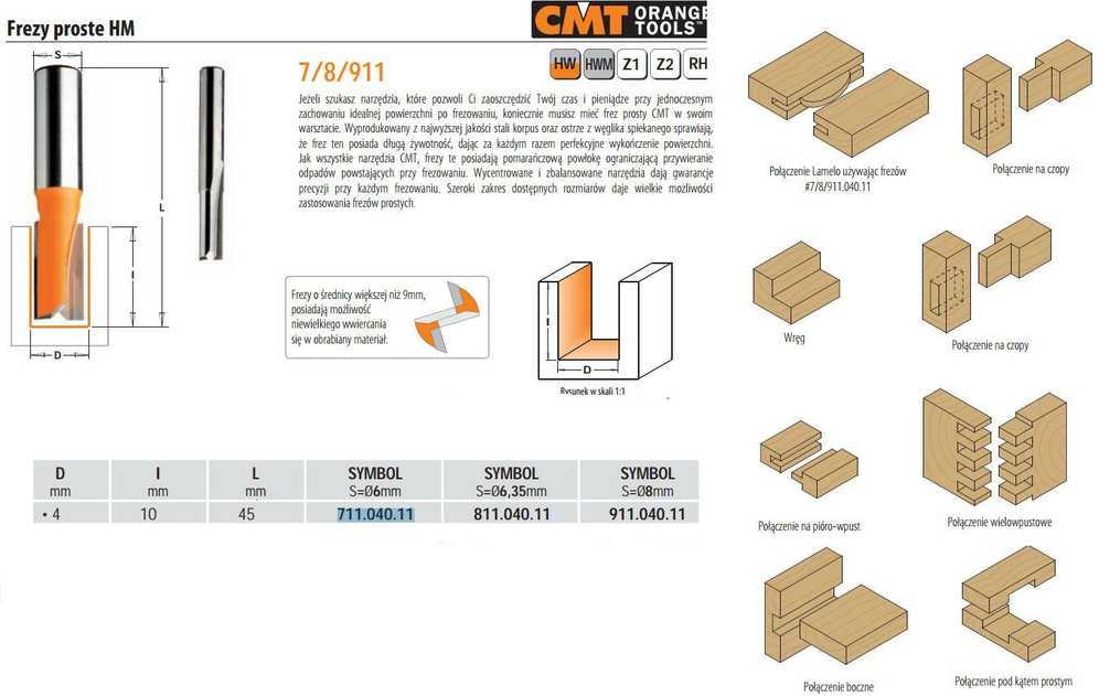 Tiesi pirštinė freza CMT; S=6 mm; D=4 mm
