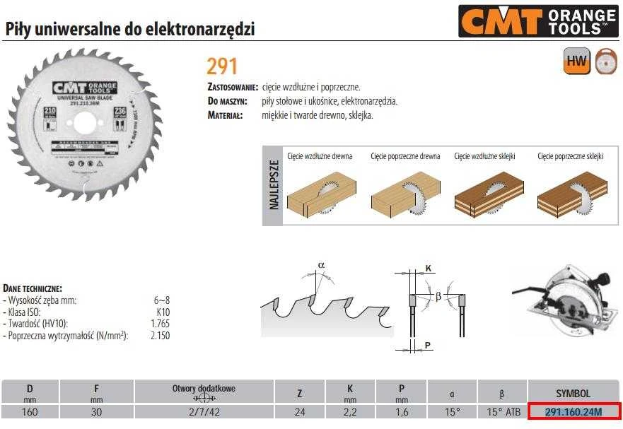 Pjovimo diskas medienai CMT 291; 160x2,2x30; Z24; 15°