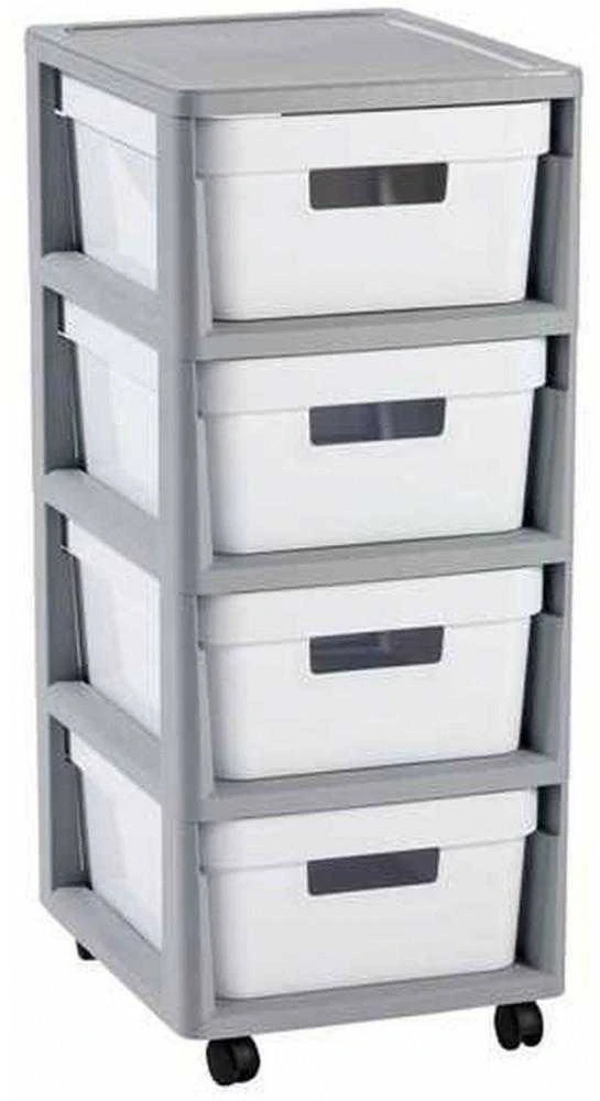 Keter CURVER LENTYNA INFINITY SU RATUKAIS 4x11L PILKA/BALTA