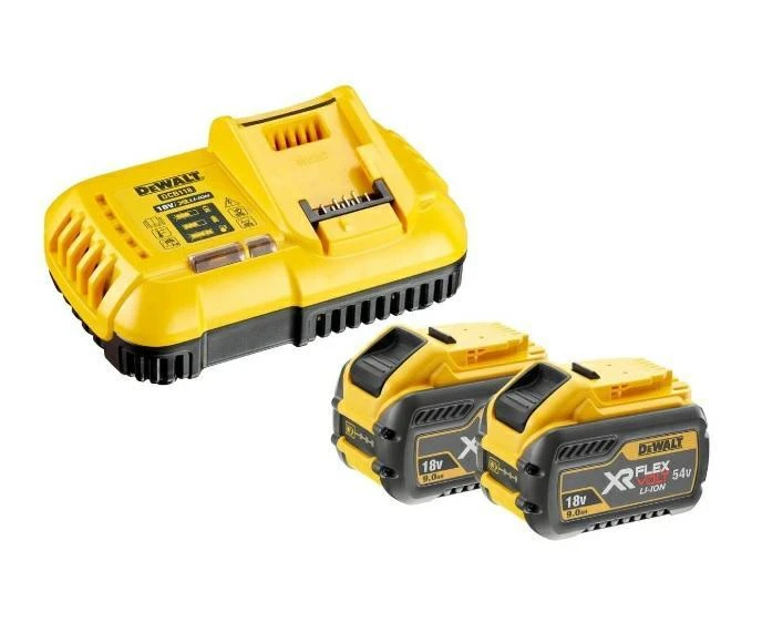 DeWALT pakrovėjas ir du 9,0 Ah akumuliatoriai