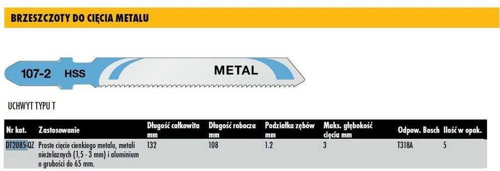 Pjūkleliai siaurapjūkliui DeWalt DT2085-QZ; 132 mm; 5 vnt.
