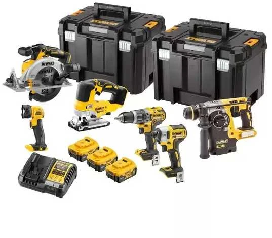 DeWalt Akumuliatorinis įrankių rinkinys DCK755P3T, DCD796+DCF887+DCS355+DCS334+DCH273+DCG405+DCS570, 18V XR, 3x5.0Ah, Li-Ion, TStak