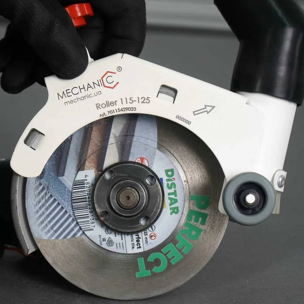 Distar Mechanic Roller 115-125 kampinio šlifuoklio apsauga / pjovimo priedas ant ratukų tiksliam plytelių pjovimui
