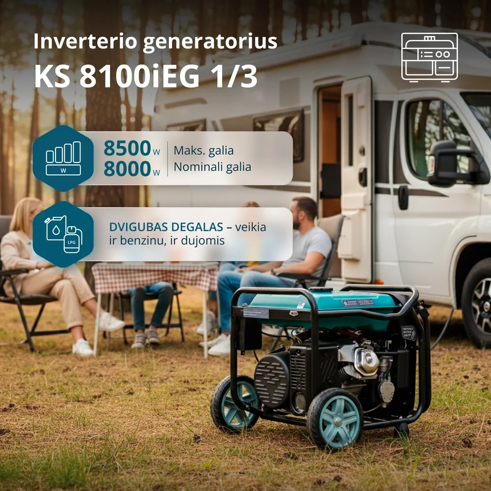 Inverterinis generatorius Könner & Söhnen KS 8100iEG 1/3, 8,5 kW, benzinas / LPG, 230/400 V, 20 l, dviejų kuro rūšių