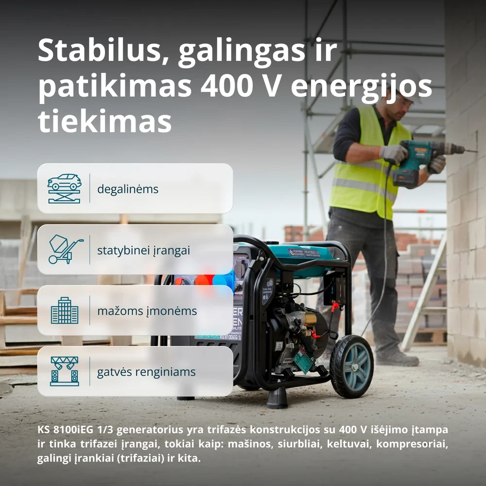 Inverterinis generatorius Könner & Söhnen KS 8100iEG 1/3, 8,5 kW, benzinas / LPG, 230/400 V, 20 l, dviejų kuro rūšių
