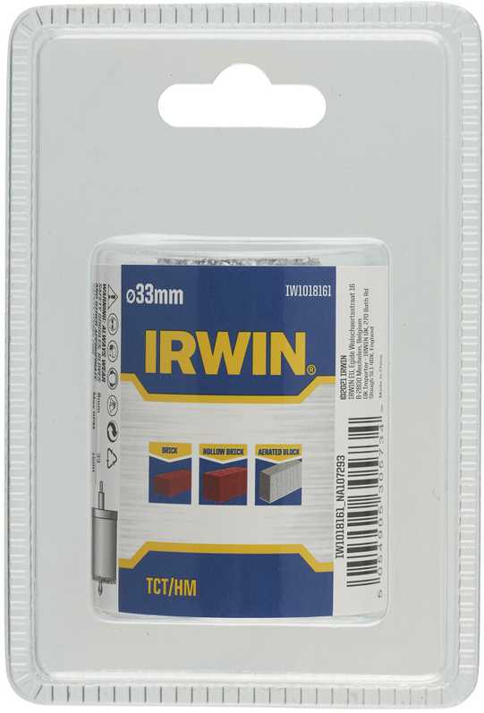 Irwin IRWIN Gręžimo karūna TCT/HM BE ADAPTERIO 33mm plytoms, tuščiaviduriams blokeliams ir akytam betonui