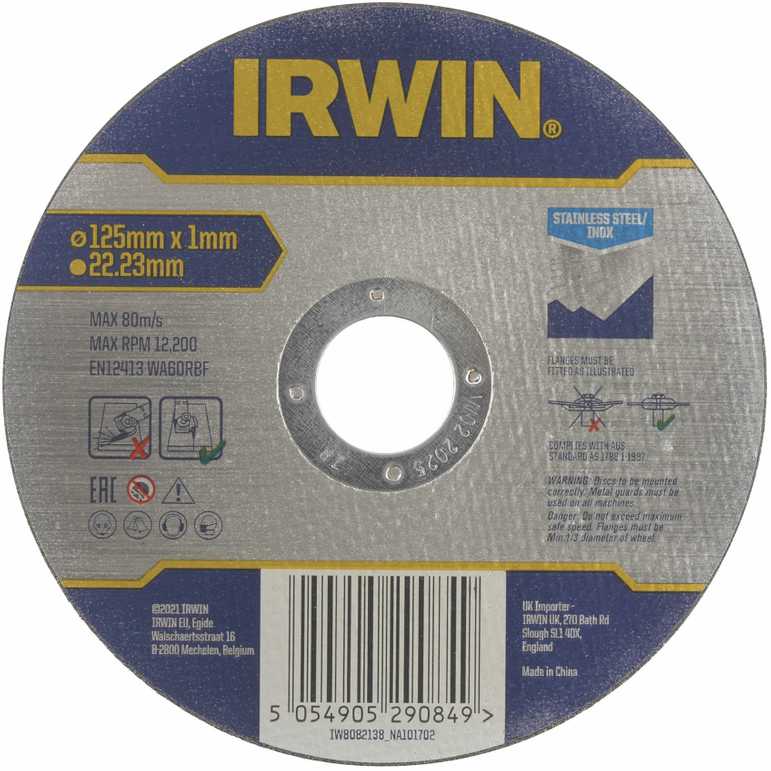 IRWIN PJOVIMO DISKAS NERŪDIJANČIAM PLIENUI PLOKŠČIAS 125mm x 1,0mm x 22,23mm