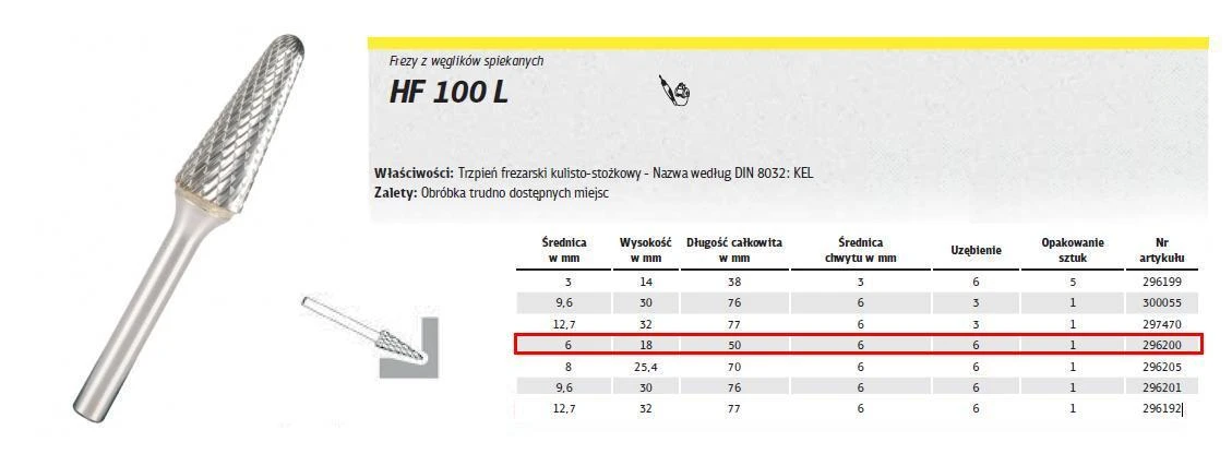 Klingspor karbido pjaustytuvas HF 100 L 6mm (296200)