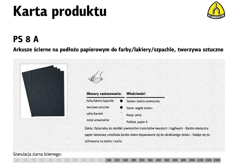 Papier Šlifavimo lapeliai KLINGSPOR PS 8A 230x280 mm 320