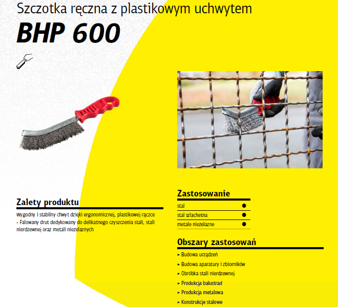Klingspor K.SZCZOTKA RĘCZNA UCHWYT PLASTIKOWY BHP600 DRUT NIERDZEWNY