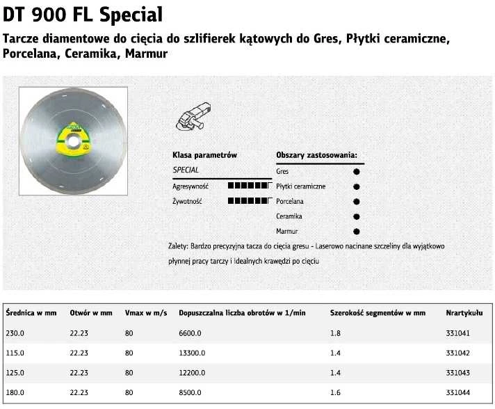 KLINGSPOR PILNAS DEIMANTINIS RATAS 125 mm x 1,4 mm x 22,2 mm DT900FL SUPRA, GRES, SPECIALUS, SAUSAS, Šlapias