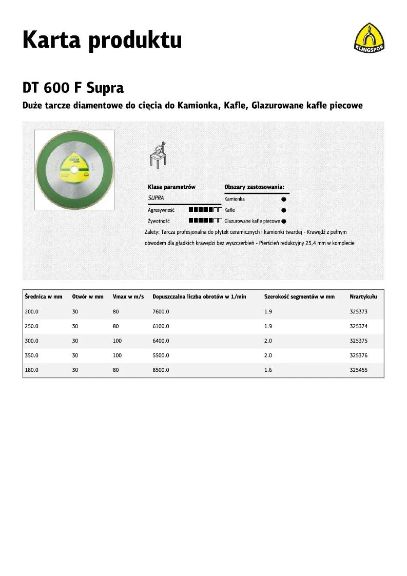 Deimantinis pjovimo diskas šlapiam pjovimui Klingspor DT 600 F Supra; 250x1,9x30,0 mm