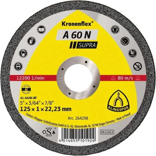 KLINGSPOR ALIUMINIO PJOVIMO DISKAS 125 mm x 1,0 mm x 22,2 mm A60N Supra