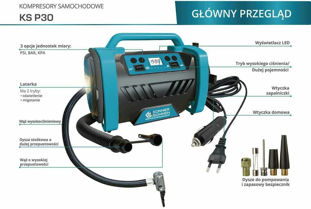 Konner & Sohnen Kompresorius (maitinamas iš automobilio arba elektros lizdo) 120W, 10,3bar, 35l/min, KS P30