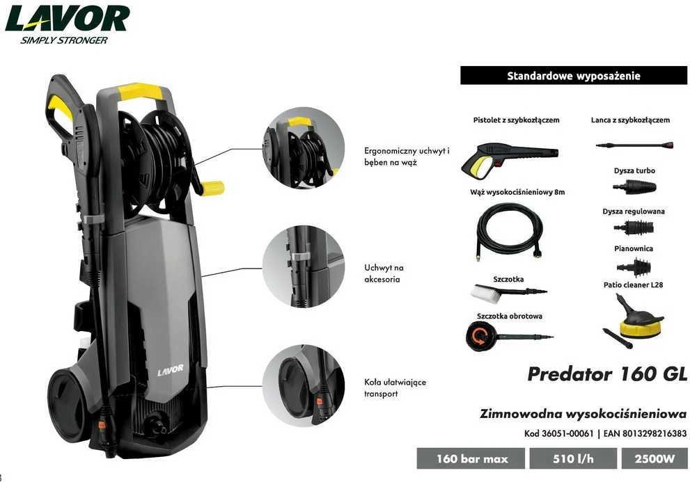 LAVOR AUKŠTO SLĖGIO PLOVYKLA PREDATOR 160 GL/2500W/160BAR + PATIO
