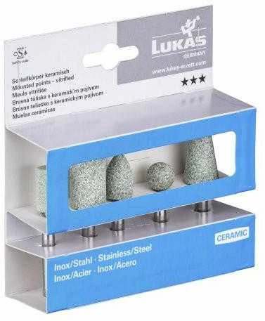 Lukas Erzett LUKAS ŠLIFAVIMO GALVUTĖS SU KOTELIU, RINKINYS 5 vnt. KERAMINĖS, NERŪDIJANČIAM PLIENUI / PLIENUI