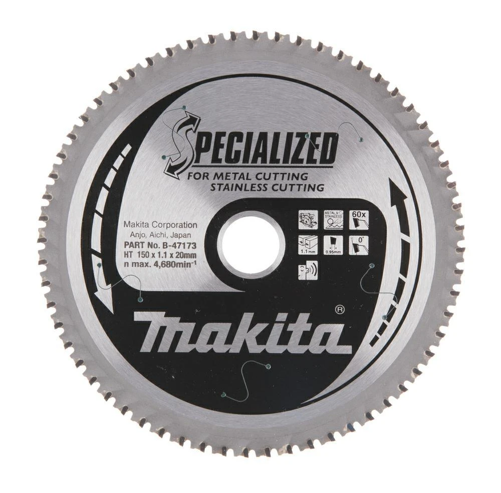 Makita T.C.T. pjūklas SPECIALIZED 150X1.1X20mm 0° T60 B-47173 T.C.T • 150 x20 mm • T60 • 0° • Metalui/Nerūd. plienui