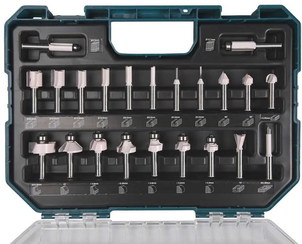 Makita 22 vnt. frezų rinkinys, įvairios paskirties D-74778