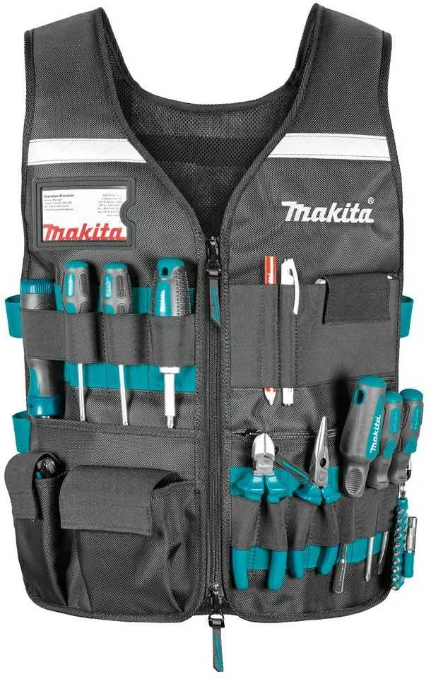 Makita Darbinė liemenė su reguliuojamais skyriais įrankiams. E-15609