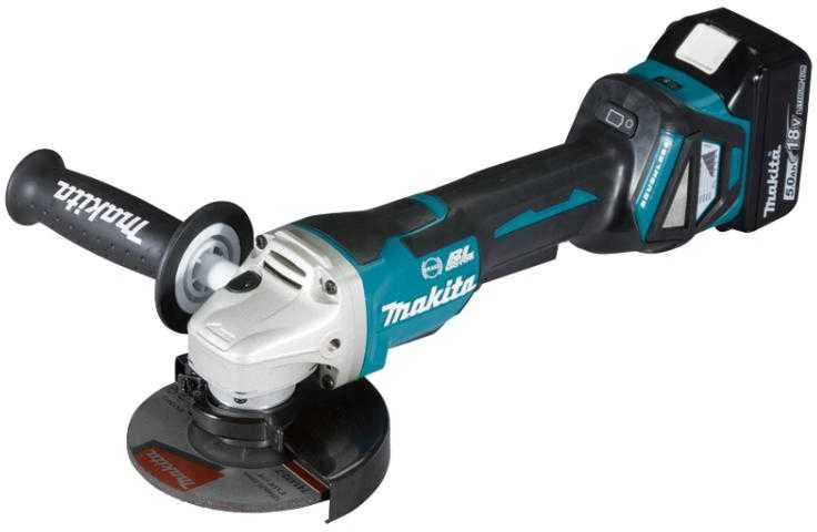 MAKITA KAMPACINIS ŠLIMUOTUVAS 18V‐125mm 2 x 5,0Ah LI-ION BEŠEPEČIŲ DĖKLAS MAKPAC DGA518RTJU