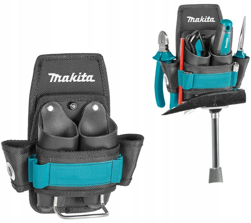 Makita Sutvirtintas 3-jų skyrių įrankių dėklas su tvirtinimu plaktukui. Kabinamas prie diržo. E-15285