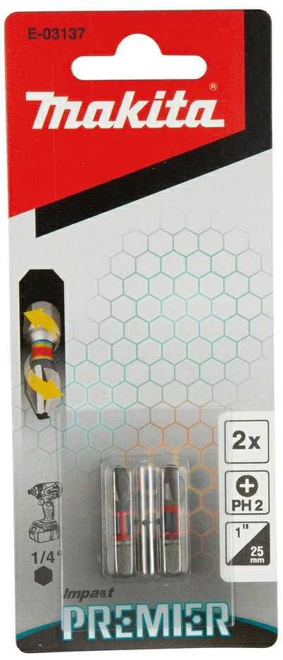 Makita Torsion sukimo antgalis (C-form), PH2-25mm, 2vnt. Impact Premier E-03137 PH2 • 25 mm • 1/4" • 2 Vnt.